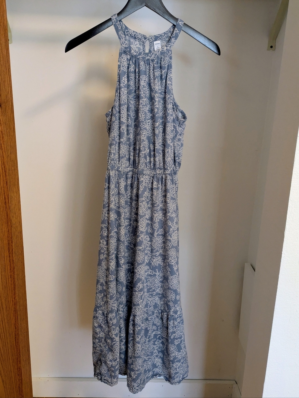 Old Navy Blue & White Floral Halter Midi Dress Size Small Petite